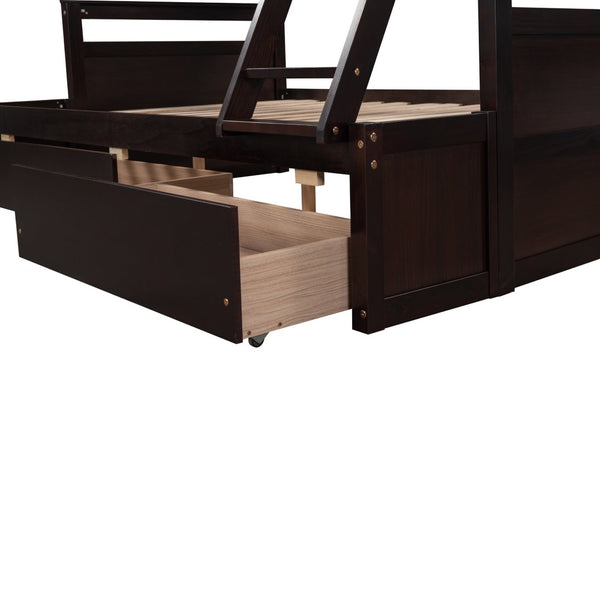English Elm Twin Over Full Bunk Bed White Convertible Frame with Built-in Storage Drawers Espresso LT000022AAP