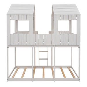 English Elm Full Over Playhouse Bunk Bed Pine Wood Pitched Roof Window Kids Bedroom LT000031AAK-1