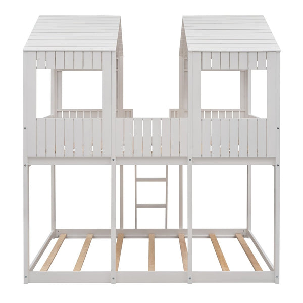 English Elm Full Over Playhouse Bunk Bed Pine Wood Pitched Roof Window Kids Bedroom LT000031AAK-1