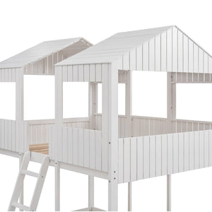 English Elm Full Over Playhouse Bunk Bed Pine Wood Pitched Roof Window Kids Bedroom LT000031AAK-1