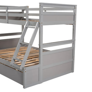 English Elm Twin Over Full Bunk Bed White Convertible Frame with Built-in Storage Drawers Gray LT000022AAE