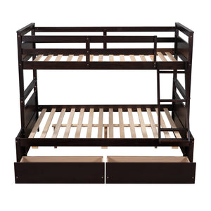 English Elm Twin Over Full Bunk Bed White Convertible Frame with Built-in Storage Drawers Espresso LT000022AAP