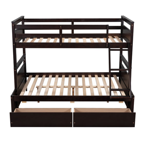 English Elm Twin Over Full Bunk Bed White Convertible Frame with Built-in Storage Drawers Espresso LT000022AAP