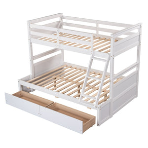 English Elm Twin Over Full Bunk Bed White Convertible Frame with Built-in Storage Drawers LT000022AAK