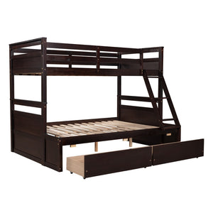 English Elm Twin Over Full Bunk Bed White Convertible Frame with Built-in Storage Drawers Espresso LT000022AAP