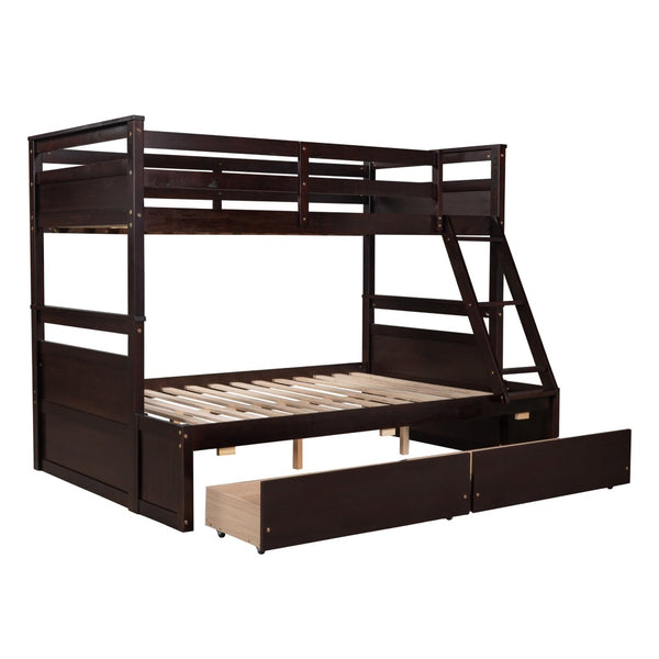 English Elm Twin Over Full Bunk Bed White Convertible Frame with Built-in Storage Drawers Espresso LT000022AAP