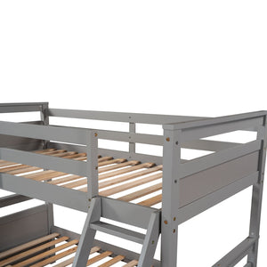 English Elm Twin Over Full Bunk Bed White Convertible Frame with Built-in Storage Drawers Gray LT000022AAE