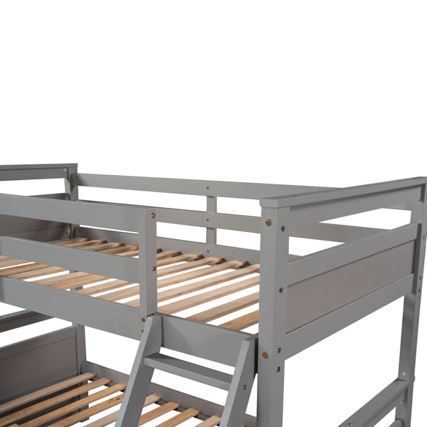 English Elm Twin Over Full Bunk Bed White Convertible Frame with Built-in Storage Drawers Gray LT000022AAE