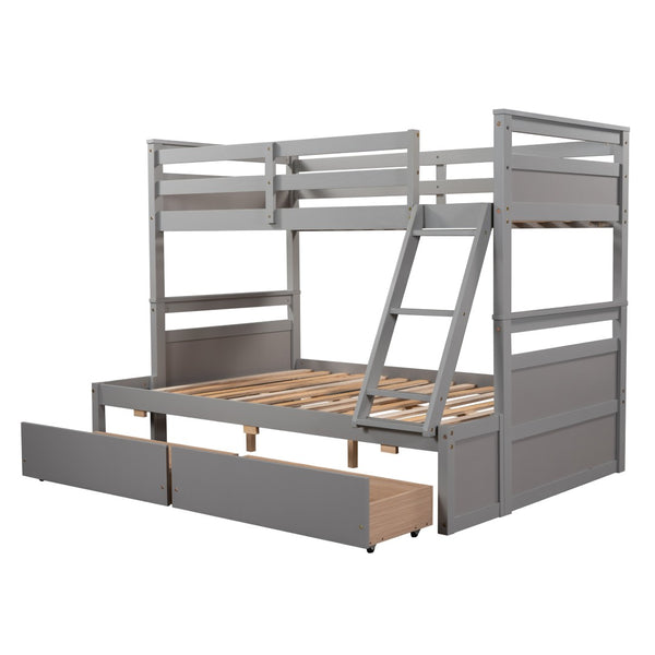 English Elm Twin Over Full Bunk Bed White Convertible Frame with Built-in Storage Drawers Gray LT000022AAE