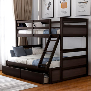 English Elm Twin Over Full Bunk Bed White Convertible Frame with Built-in Storage Drawers Espresso LT000022AAP