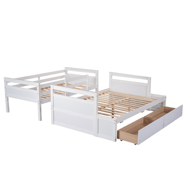 English Elm Twin Over Full Bunk Bed White Convertible Frame with Built-in Storage Drawers LT000022AAK