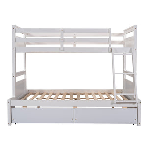 English Elm Twin Over Full Bunk Bed White Convertible Frame with Built-in Storage Drawers LT000022AAK