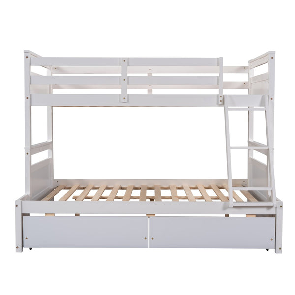 English Elm Twin Over Full Bunk Bed White Convertible Frame with Built-in Storage Drawers LT000022AAK