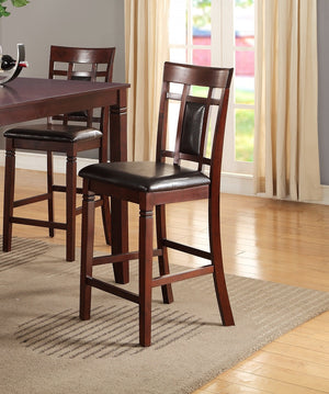 English Elm Modern 5pc Counter Height Dining Set Cherry Finish with Eyelet Back Chairs, Faux Leather Cushions HS00F2252