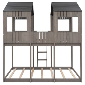 English Elm Full Over Playhouse Bunk Bed Pine Wood Pitched Roof Window Kids Bedroom LT000031AAE-1