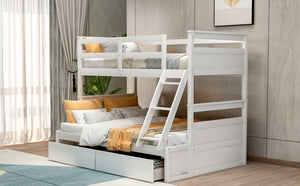 English Elm Twin Over Full Bunk Bed White Convertible Frame with Built-in Storage Drawers LT000022AAK