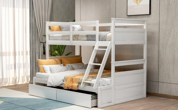 English Elm Twin Over Full Bunk Bed White Convertible Frame with Built-in Storage Drawers LT000022AAK