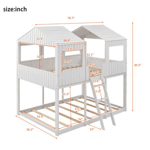English Elm Full Over Playhouse Bunk Bed Pine Wood Pitched Roof Window Kids Bedroom LT000031AAK-1