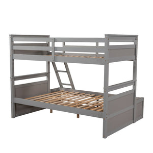 English Elm Twin Over Full Bunk Bed White Convertible Frame with Built-in Storage Drawers Gray LT000022AAE