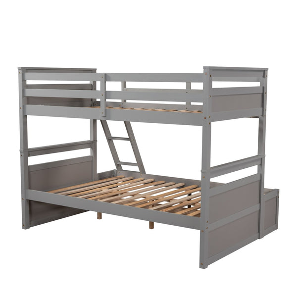 English Elm Twin Over Full Bunk Bed White Convertible Frame with Built-in Storage Drawers Gray LT000022AAE