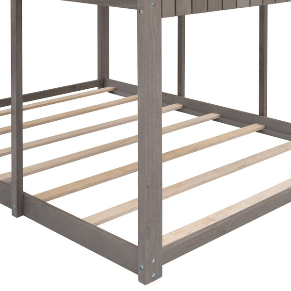 English Elm Full Over Playhouse Bunk Bed Pine Wood Pitched Roof Window Kids Bedroom LT000031AAE-1
