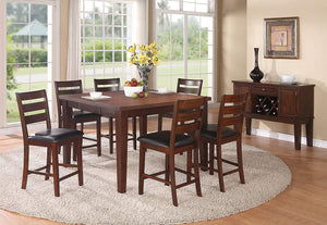 English Elm Contemporary Rectangular Dining Table Set 7pc with 18" Expandable Leaf, Faux Leather Chairs, Warm Finish Walnut 58 L x 58 W x 8 H B011S01094