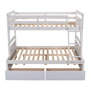 English Elm Twin Over Full Bunk Bed White Convertible Frame with Built-in Storage Drawers LT000022AAK