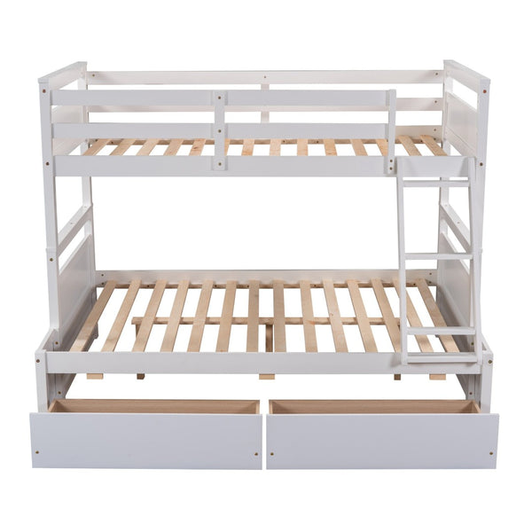 English Elm Twin Over Full Bunk Bed White Convertible Frame with Built-in Storage Drawers LT000022AAK