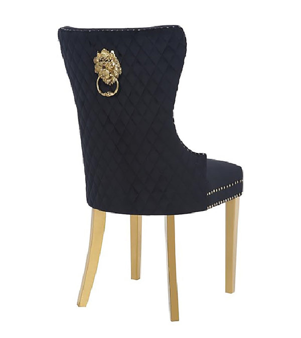 English Elm Simba Velvet Tufted Dining Chairs Set of 2 with Quilted Back, Gold Legs & Lion Head Ring Accent 659436063105