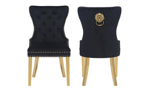 English Elm Simba Velvet Tufted Dining Chairs Set of 2 with Quilted Back, Gold Legs & Lion Head Ring Accent 659436063105