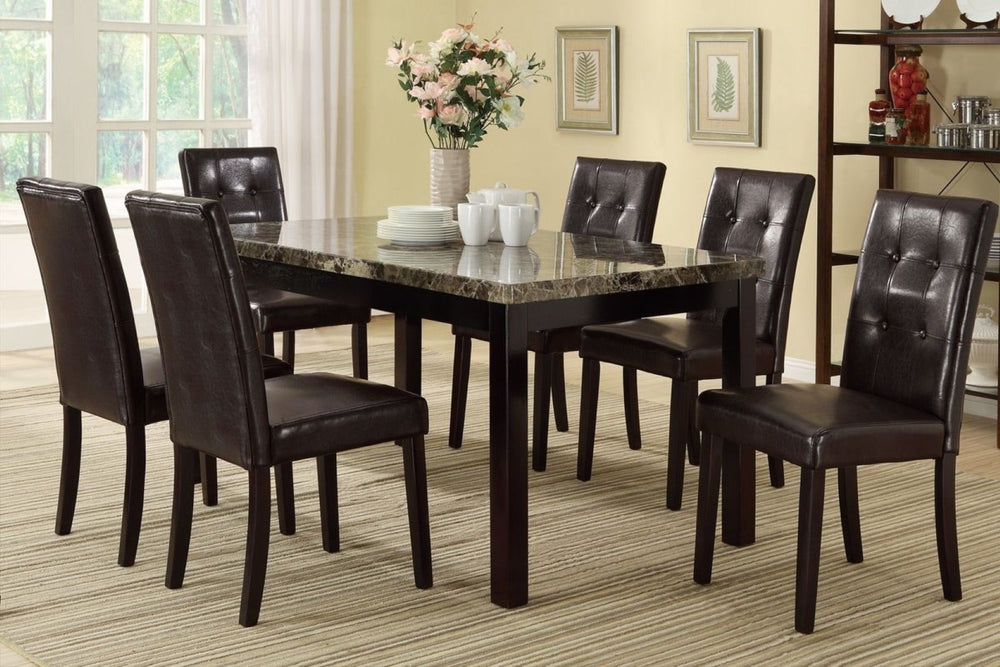 English Elm Faux Marble 7 Piece Dining Set with Tufted Pu Leather Chairs for Modern Rooms F2093 - 3XF1078