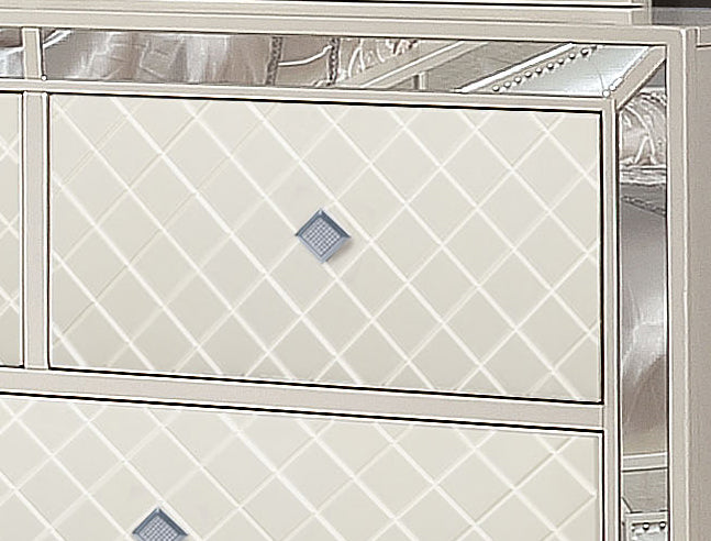 English Elm Madison Glam Upholstery Chest with Mirrored Trim and Spacious Drawers — Beige Elegance for Bedroom 808857573247