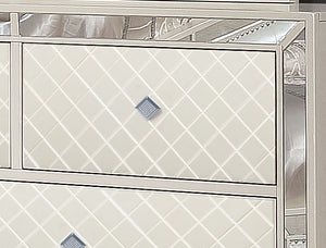 English Elm Madison Glam Upholstery Chest with Mirrored Trim and Spacious Drawers — Beige Elegance for Bedroom 808857573247