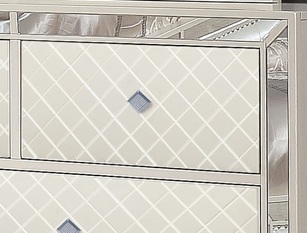 English Elm Madison Glam Upholstery Chest with Mirrored Trim and Spacious Drawers — Beige Elegance for Bedroom 808857573247