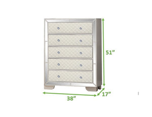 English Elm Madison Glam Upholstery Chest with Mirrored Trim and Spacious Drawers — Beige Elegance for Bedroom 808857573247