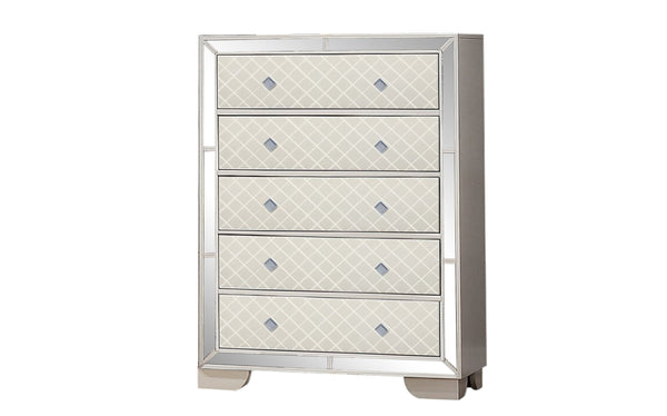 English Elm Madison Glam Upholstery Chest with Mirrored Trim and Spacious Drawers — Beige Elegance for Bedroom 808857573247