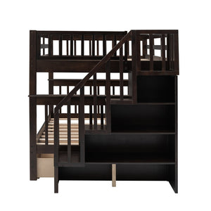 English Elm Stairway Full Over Bunk Bed with Built in Stair Storage and Safety Guard Rail Espresso LT100310AAP-1