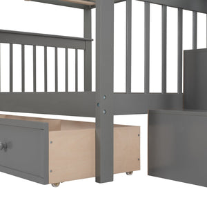 English Elm Stairway Full Over Bunk Bed with Built in Stair Storage and Safety Guard Rail Gray LT100310AAE-1
