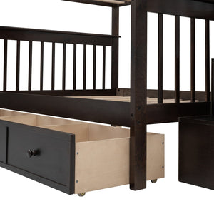 English Elm Stairway Full Over Bunk Bed with Built in Stair Storage and Safety Guard Rail Espresso LT100310AAP-1