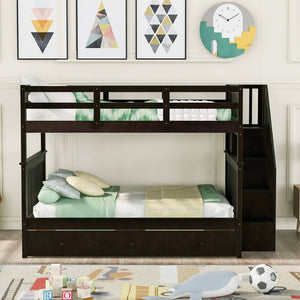 English Elm Stairway Full Over Bunk Bed with Built in Stair Storage and Safety Guard Rail Espresso LT100310AAP-1
