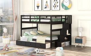 English Elm Stairway Full Over Bunk Bed with Built in Stair Storage and Safety Guard Rail Espresso LT100310AAP-1
