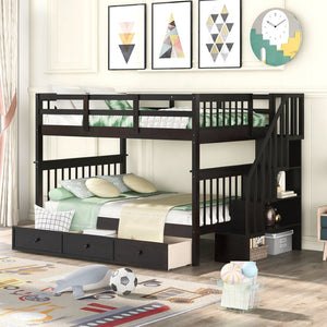 English Elm Stairway Full Over Bunk Bed with Built in Stair Storage and Safety Guard Rail Espresso LT100310AAP-1