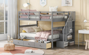 English Elm Stairway Full Over Bunk Bed with Built in Stair Storage and Safety Guard Rail Gray LT100310AAE-1