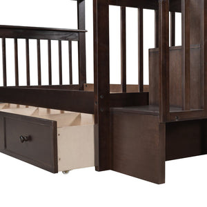 English Elm Stairway Twin Over Bunk Bed with Stair Storage for Kids Bedroom Espresso LT000309AAP-1