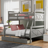 Hearth and Haven Indux Twin over Full Bunk Bed with Ladder and Two Storage Drawers, Grey GX000119AAE