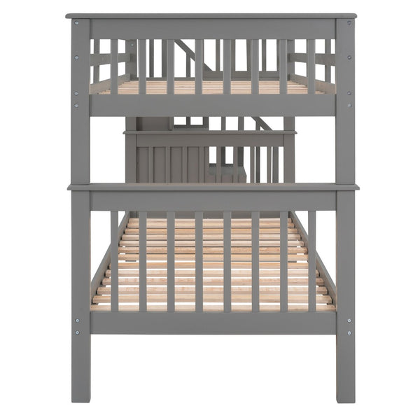 English Elm Stairway Twin Over Bunk Bed with Stair Storage for Kids Bedroom Espresso LT000309AAE