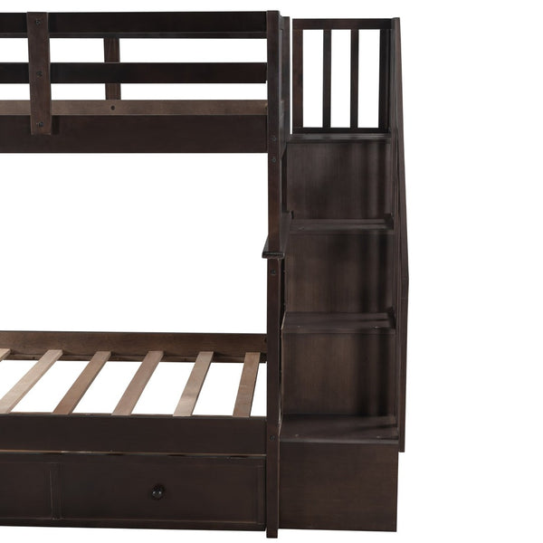 English Elm Stairway Twin Over Bunk Bed with Stair Storage for Kids Bedroom Espresso LT000309AAP-1