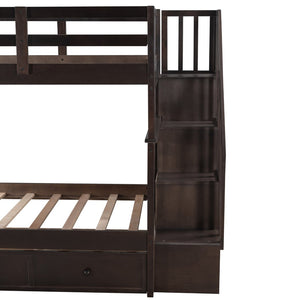 English Elm Stairway Twin Over Bunk Bed with Stair Storage for Kids Bedroom Espresso LT000309AAP