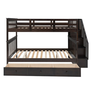 English Elm Stairway Full Over Bunk Bed with Built in Stair Storage and Safety Guard Rail Espresso LT100310AAP-1