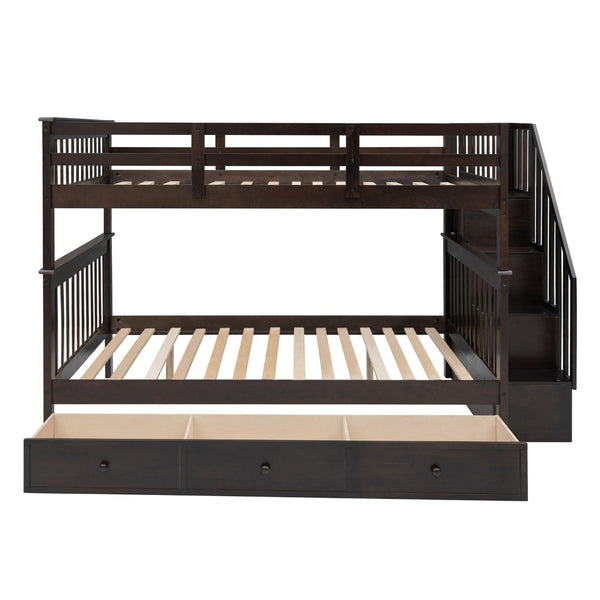 English Elm Stairway Full Over Bunk Bed with Built in Stair Storage and Safety Guard Rail Espresso LT100310AAP-1